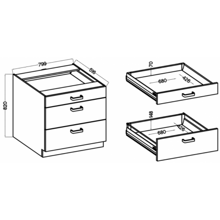 Szafka z szufladami PREMIUM BOX 80 cm MEGI orzech okapi 80 D 3S BB